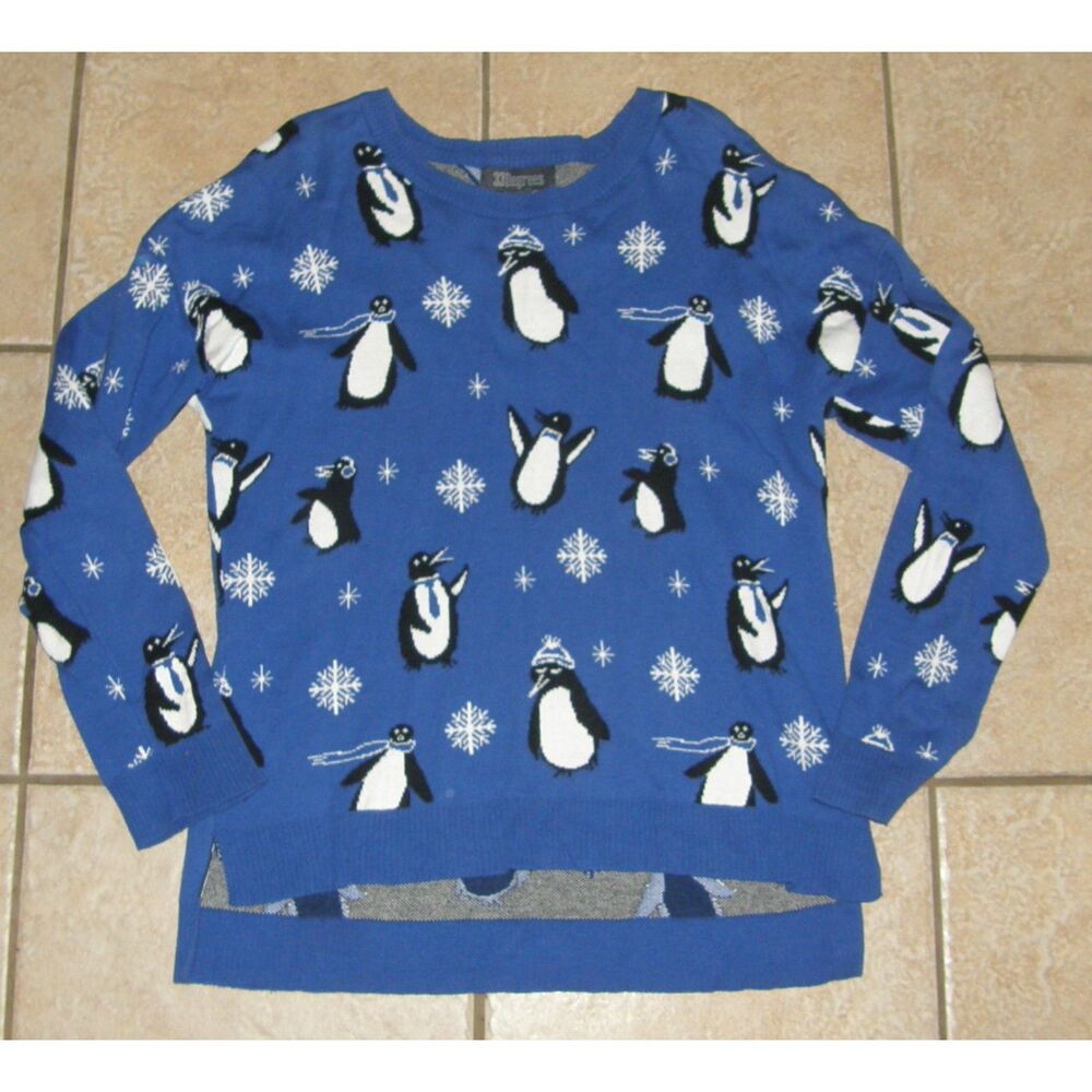 Penguin Theme Sz Large Crew Neck Long Sleeve Soft Cotton Sweater 33 DEGREES